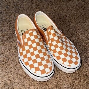 Vans Orange and White Checkerboard Slip-Ons